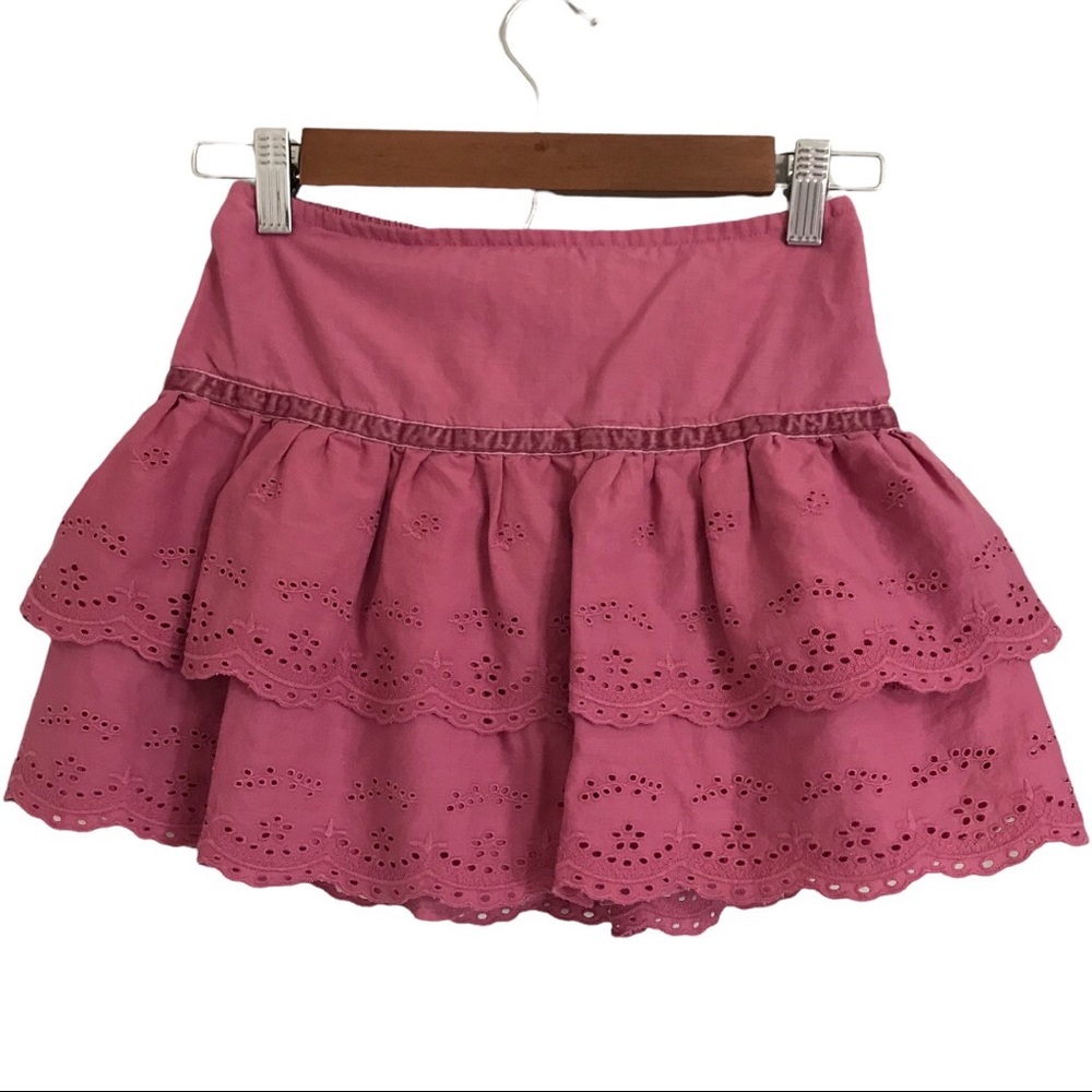 Old Navy Girls L Mauve Eyelet Tiered Ruffle Lined Pull On Cotton Skirt